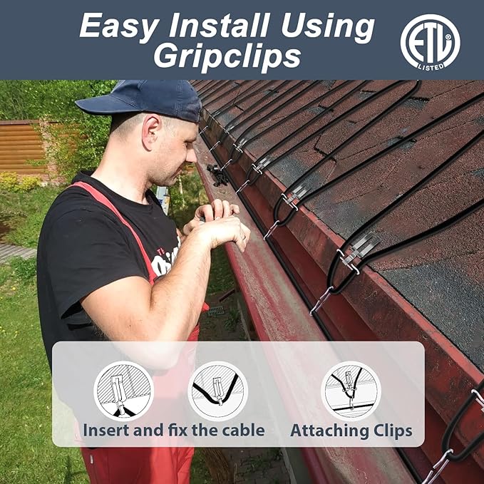 HEATIT 8JHSF1 Self Regulating Pre-Assembled Heating Cable with Spacer and Clips, Heat Tape for Roof Deicing and Pipe Freeze Protection,120V 8W/ft, 30FT