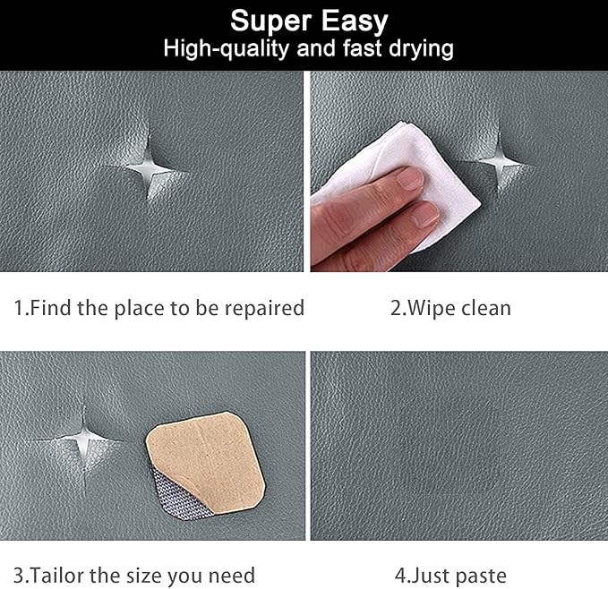 Leather Repair Patch Self-Adhesive Leather Patches for Furniture Couch Sofa Car Seats, PU Vinyl Leather Repair Tape Kit to Fix Office Chairs, Cabinets, Handbags (3.9X78.7 inch,Grey)