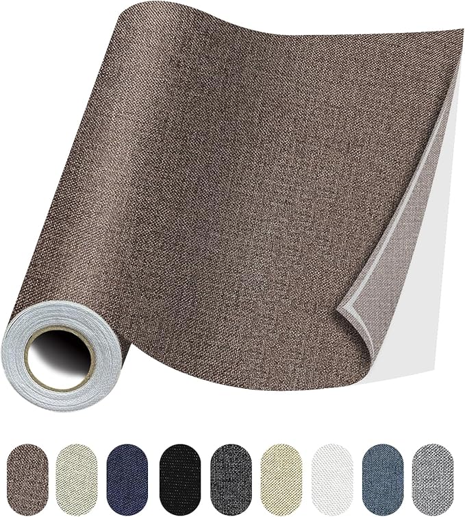 Fabric Repair Patches, 35X79 Inch Linen Repair Tape Self-Adhesive Fabric Patches Durable, DIY Large Linen Tape for Sofa, Couches, Furniture, Chair, Clothing （35X79 Inch, Brown）