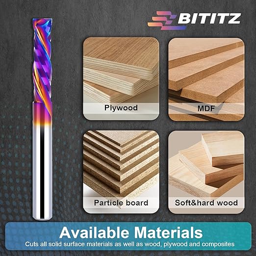 2PCS Up & Down Cut Spiral Router Bit 1/4 Inch Shank 1/4 Inch Cutting Diameter, Coating CNC Router Bits End Mill for Wood Cutting, Slot Mortise, Engraving