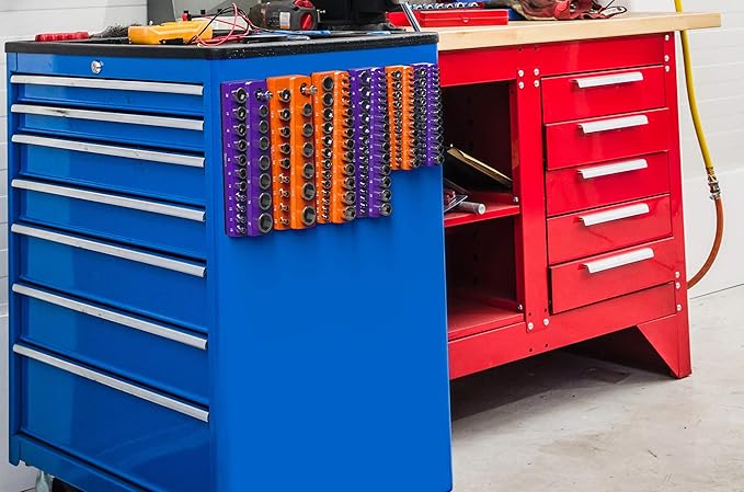 Olsa Tools Magnetic Socket Organizer | 1/4-inch Drive | SAE Orange | Holds 26 Sockets | Professional Quality Tools Organizer