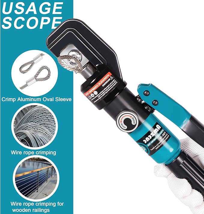 AMZCNC Wire Rope Crimping Tool for Aluminum Crimping Loop Sleeve, Two Barrel Ferrule, Oval Sleeves, 3/64 in to 3/16 in, Stainless steel wire rope Swaging Tool Kit with Wire Rope Cutter
