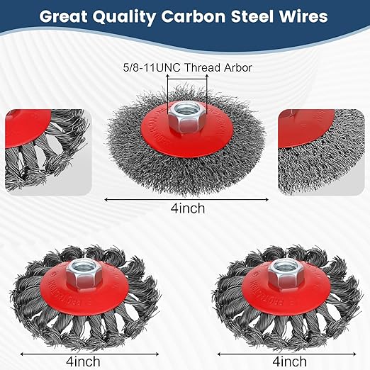 7pcs Wire Wheel for 4 1/2 Angle Grinder Wire Wheel Brush Cup Set with Threaded Arbor, Angle Grinder Wire Wheel for Rust, Corrosion, Paint Removal