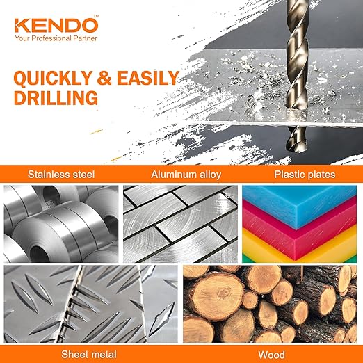 KENDO 115 Pieces Cobalt Drill Bit Set, M35 High Speed Steel Bits Twist Jobber Length Drill Bit Kit for Metal, Cast Iron, Stainless Steel, Plastic and Wood with Storage Case, 1/16"-1/2"