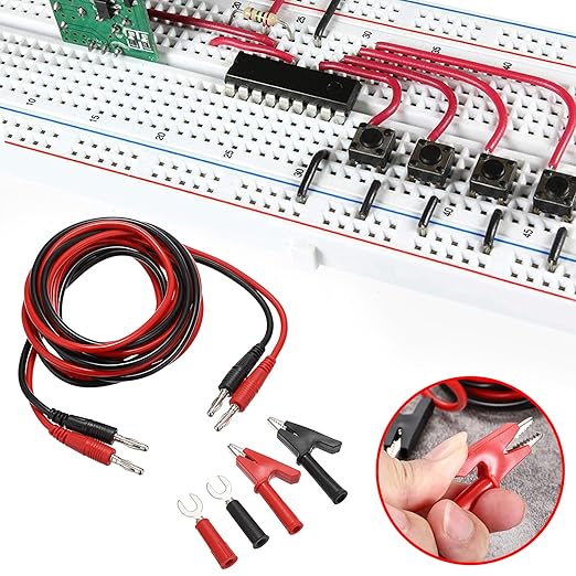Sumnacon 4 in 1 Banana Plug Alligator Clip Pure Copper Fork Test Lead, 9.8 Ft Multimeter Flexible Test Lead Wire Cable with Protective Jack Copper Clamps for Electrical Testing 1000V/15A