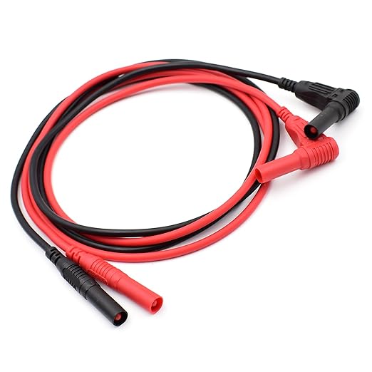2Pcs Multimeter Test Lead Male to Male Extension Right Angle to Straight 4mm Banana Plug Connectors Meter Leads Heavy Duty Silicone Jumper Wires 14 AWG 3 Feet