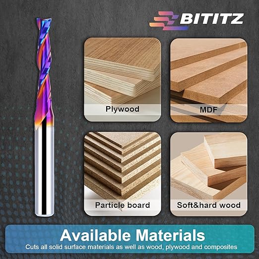 Upcut Spiral Router Bit 1/4 Inch Shank 3/16 Inch Cutting Diameter 1 inch Cutting Length with Extra Long Life Coating CNC Router Bits End Mill for Wood Cutting, Slot Mortise, Engraving