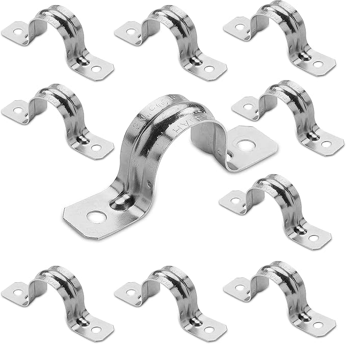 OhLectric OL-43206 Two Hole Rigid Pipe Strap - Sturdy Steel Strap Clamps - Zinc Plated Steel - Reinforced Rib - Corrosion Resistant - Easy to Install - 1-½ Inches(Pack of 10)