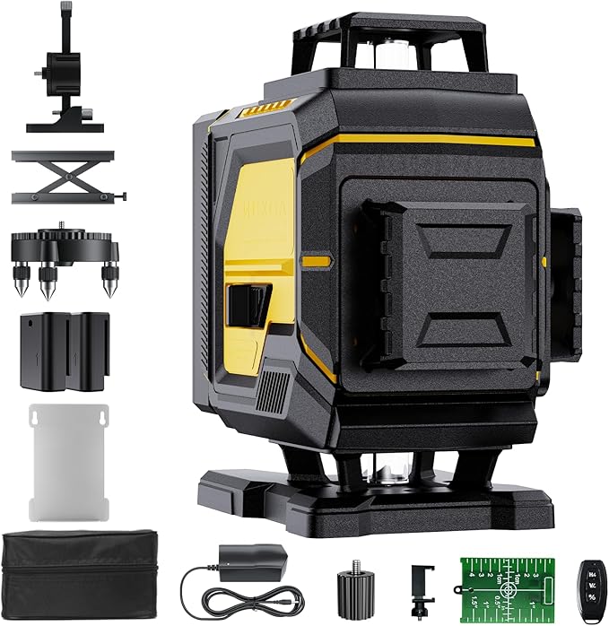 16 Line Laser Level 360 Self Leveling,4x360° Professional 4D Cross Line Green lazer Level with 2 Batteries for Construction and Picture Hanging,Adjustable Brightness Magnetic Bracket,Remote Control
