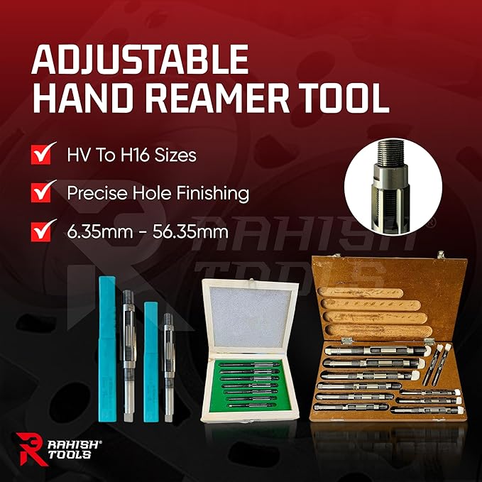 Adjustable Hand Reamer Tool HV to H16 Sizes - 1/4" to 2-7/32” Reaming Tool for Precise Hole Finishing with Carbon Steel Blades - Hand Tools Reamers for Metal & Wood - 6.35mm - 56.35 mm