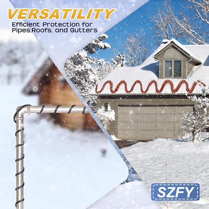 3FT~200FT Heat Tape for Water Pipes, -40°F Deicing Cable,Pipe Heat Cables for Roof,Gutter，Farm，Freeze Protetion Heating Wires, Heated Water Hose,Plumbing Fixtures,120V 5W/FT (6FT)