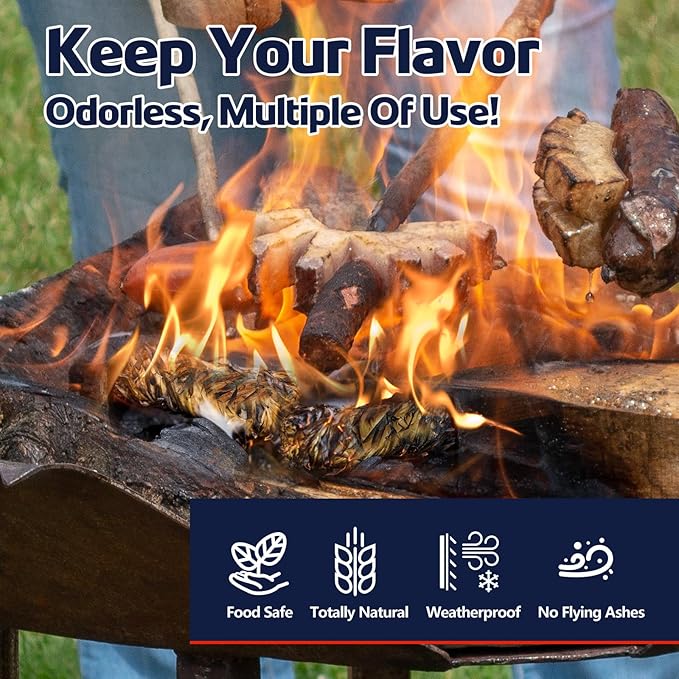 Fire Starter 110Pcs - Extra Long 12min Natural Fire Starters for Grill, Fireplace, Camping & Survival Kit | Waterproof, Odorless, Safe for BBQ/Pizza Oven/Chimney (Indoor & Outdoor)