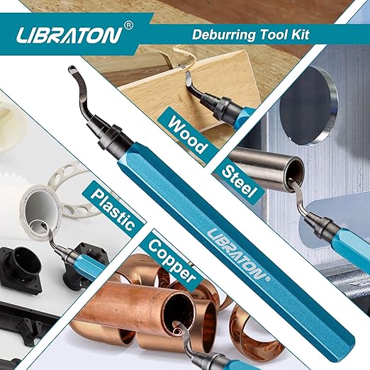 Libraton Deburring Tool with 11 High Speed Steel Blades, 360 Degree Rotary Head Deburring Tool for Metal, Resin, Aluminum, Copper, Plastic, 3D Printing, Wood