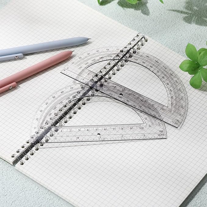 Zonon 2 Pcs 6 Inch Plastic Protractor Math Protractors 180 Degrees Angle Measurement, Translucent for Geometry Classroom Kid Student School Office Supplies (Grey)