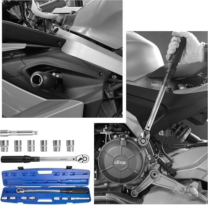 1/2-Inch Drive Click Torque Wrench Set, 10-160 FT-LB/13.6-217Nm, Dual-Direction Adjustable 72-Tooth Torque Wrench Kit with Extension Bar, Socket Set-8PCS Black