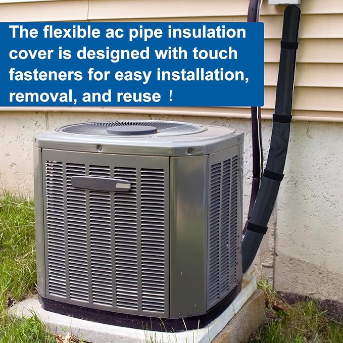 3 Layers HVAC Copper Pipe Insulation Cover Protector Outdoor 600D Oxford AC Copper Line Insulation Sleeve Wrap for Outside 72x10.2Inch with 4 Adjustable Straps for Central Air Conditioning Mini Splits