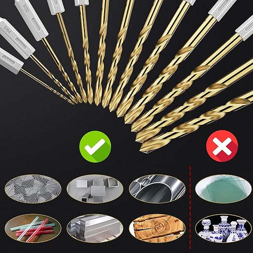 Hex Shank Drill Bit Set, 16Pcs 1/16" HSS Titanium Twist Drill Bit for Sheet Metal, Wood, Plastic, Quick Change Design