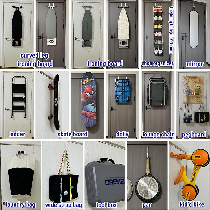 Over The Door Metal Hooks with Plastic Coating 5.5" Fit 0.5" to 1 3/8" Door 2 Pcs Heavy Duty Single Towel Robe Rack Wreath Bathroom Shower Hanger Shoe Organizer Ironing Board Short White