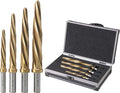 4pcs Bridge/Construction Reamer Set, 3/8", 1/2", 5/8", 3/4”, M2 HSS Taper Chucking Reamer Drill Bit for Steel Alloy Aluminum Metal Wood Plastic, 3/8" or 1/2" Shank, to Enlarge/Align Holes