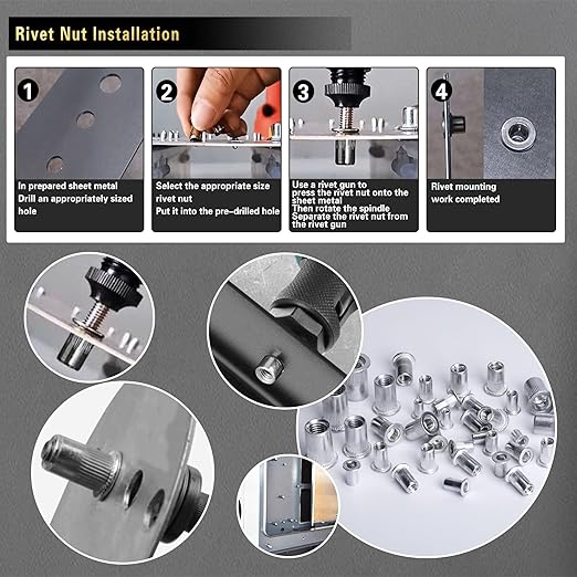 Rivet Nut Assortment Kit, 270 PCS Recessed Rivet Nuts, Rivet Nut Sorting Tool, (M8 M6 M5 M4 M3) for Automotive, Home Decor and Industrial Products