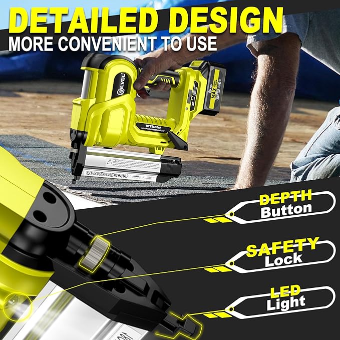 SILVEL 2" Cordless Brad Nailer, 2-in-1 21V Electric Brad Nailer with 2 * 2.0Ah Battery, 1000pcs Nails, 18GA Staples, Adjustable Depth for Woodworking, Home Improvement, Green
