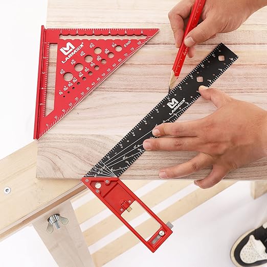 Rafter Square 7 Inch and Framing Square 12 Inch Carpenter Square Set, Woodworking Square Tool, Aluminum Squares Metal Ruler for Woodworking