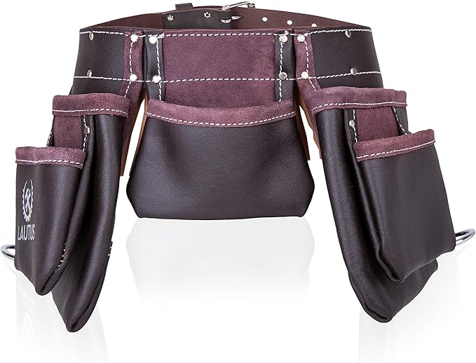 LAUTUS Oil Tanned Leather Tool Belt/Pouch/Bag, Carpenter, Construction, Framers, Handyman, Electrician - 100% LEATHER