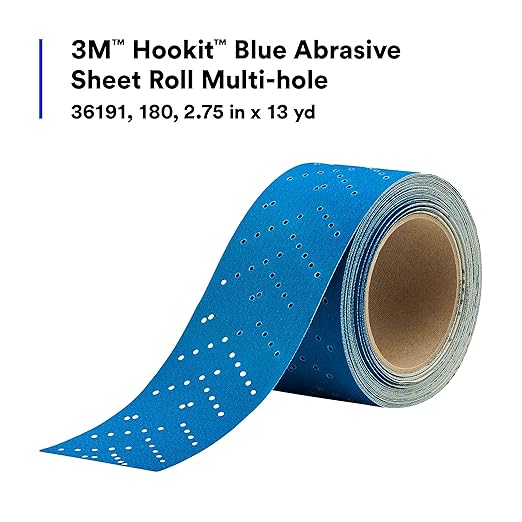3M Hookit Blue Abrasive Sheet Roll, 36191, Multi-Hole, 2.75 in x 13 yd, 180+ Grade, Automotive Sanding Roll Sandpaper for Coating Removal, Body Repair, Auto Sanding