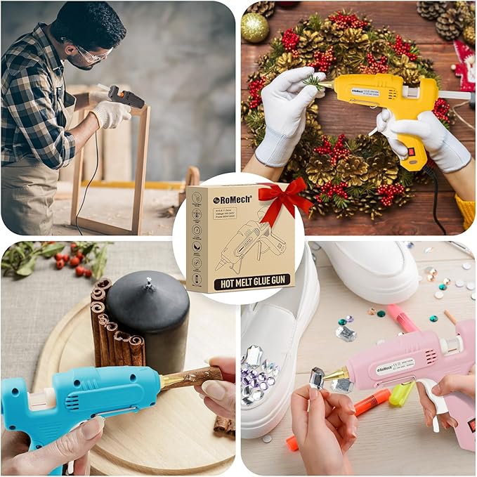ROMECH Full Size Hot Glue Gun with 60/100W Dual Power and 21 Hot Glue Sticks (7/16"), Fast Preheating Heavy Duty Industrial Gluegun with Storage Case for Crafting, DIY and Repairs (Gray)