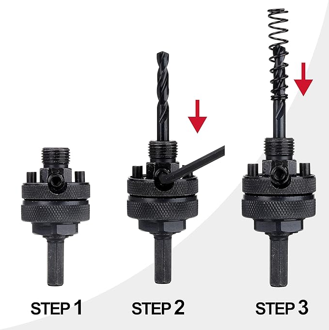 Hex Shaft Hole Saw Mandrel, 7/16-Inch and 3/8 Inch Hole Saw Arbor with 3Pcs Central Drill/2PCS Hex wrench/2Pcs Spring