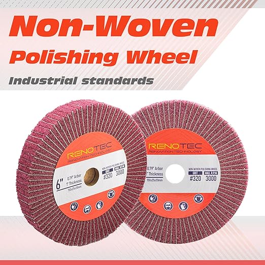 6 Inch Flap Wheel, Non-Woven Abrasive Polishing Wheel, 1 Inch Thickness, 3/4 Inch Arbor, for Bench Grinder (4 Pcs Grit320 SP)