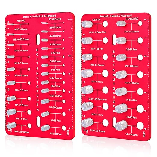 Thread Checker, Nut and Bolt Thread Checker with 19 Standard and 16 Metric Sizes, Bolt Size Finder and Thread Gauge with Inch and Centimeter Ruler