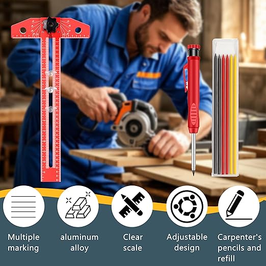 Woodworking Scriber Marking Line Ruler，Adjustable Aluminum Alloy Sliding T-Square Ruler，Precision Line Drawing with Angle Adjustment, Tool for Engineering, Architecture ，Design Drawing