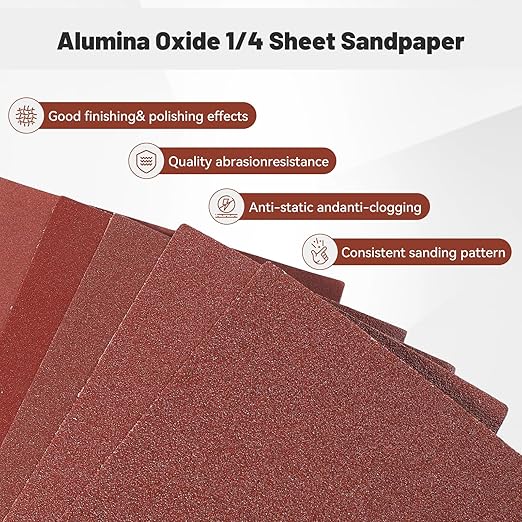 1/4 Sandpaper Sheet,4-1/2"*5-1/2" Assorted120-180-240,50PACK