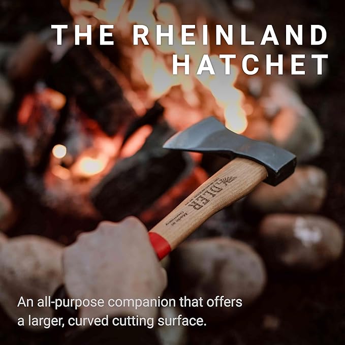 The Rheinland, 14", German Forged, All-Purpose Wilderness Camping Hatchet, Kindling Splitting & Branch Limbing, Anti-Slip Wood Handle (Green Stripe)