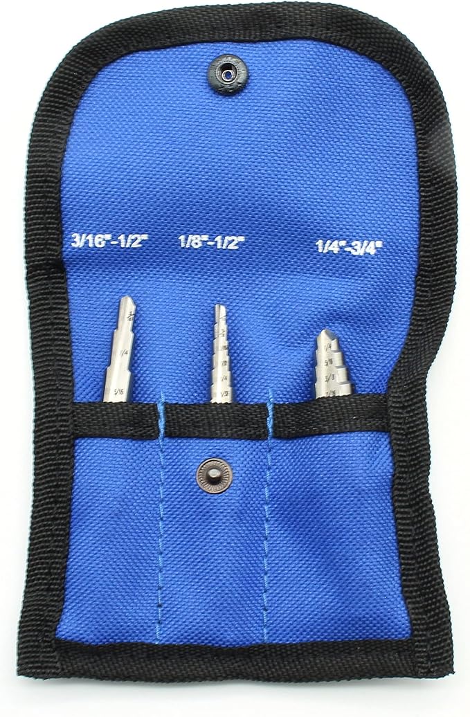 TEMO 3 pc M35 Cobalt Two Flute Step Drill Total 28 Step: 3/16 Inch - 1/2 Inch 6 Step, 1/4 Inch -3/4 Inch 9 Step, 1/8 Inch -1/2 Inch 13 Step