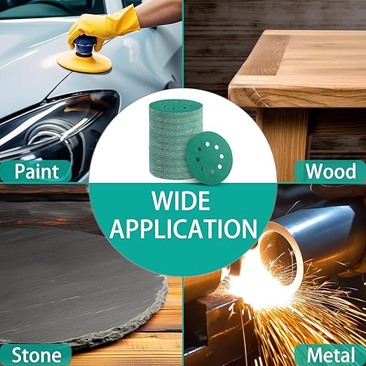 100PCS 240 Grit Premium Green Sanding Discs, 5-Inch 8-Hole Sandpaper for Random Orbital Sander