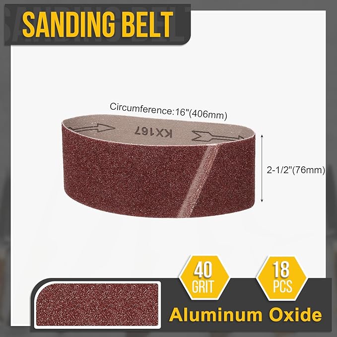 2-1/2 x 16 Inch Sanding Belt, 18 Pcs 40 Grit Knife Sharpener Belts Work Sharpening for Belt Sander Knife Carving Tool Metal Working