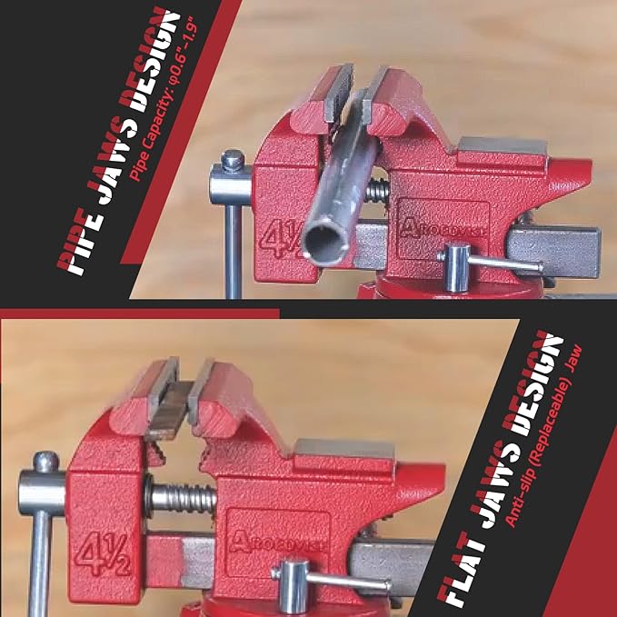 Home Vise 4-1/2" Jaw Width Bench Vise with a 3 Inch Jaw Opening Home Vise for Woodworking, Drilling, Cutting Cast Iron Red