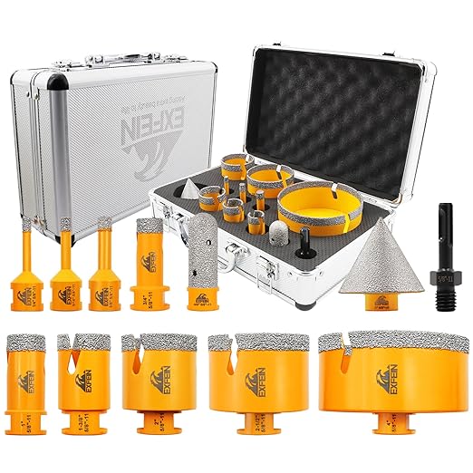 Diamond Tile Hole Saw Kit 12pcs - Diamond Core Drill Bits 6/8/10/19/25/35/50/65/102mm for Tile Porcelain Marble with 20mm Finger Bit and 50mm Chamfer Bit Trimming Holes and SDS Adapter