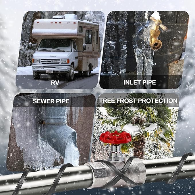 160FT（3FT-200FT）Pipe Heating Cable for Pipe Freeze Protection, Heat Cable for Water Pipes(Metal and Plastic), Pipe Heat Tape Keeps Water Flowing at -40°F 5w/ft, 120V