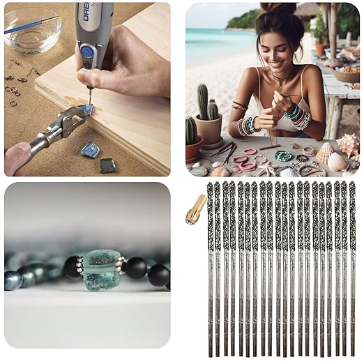 Drilax 1mm Diamond Drill Bit Set (20-Pcs) with Collet | Compatible with Dremel Rotary Tools | for Jewelry Making, Glass, Stone, Seashells & Gemstones