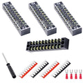 Terminal Block (4 Sets) 4Pcs 10 Positions Dual Row 600V 15A Screw Terminal Strip Blocks with Cover&4Pcs Pre-Insulated Barrier Termina Block Strip&40Pcs Insulated Fork Wire Connector