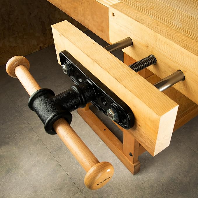 O'SKOOL 9 Inch Quick Release Workbench Front Vise for Woodworking, Heavy Duty Cast Iron Bench Vise with Beechwood Handle