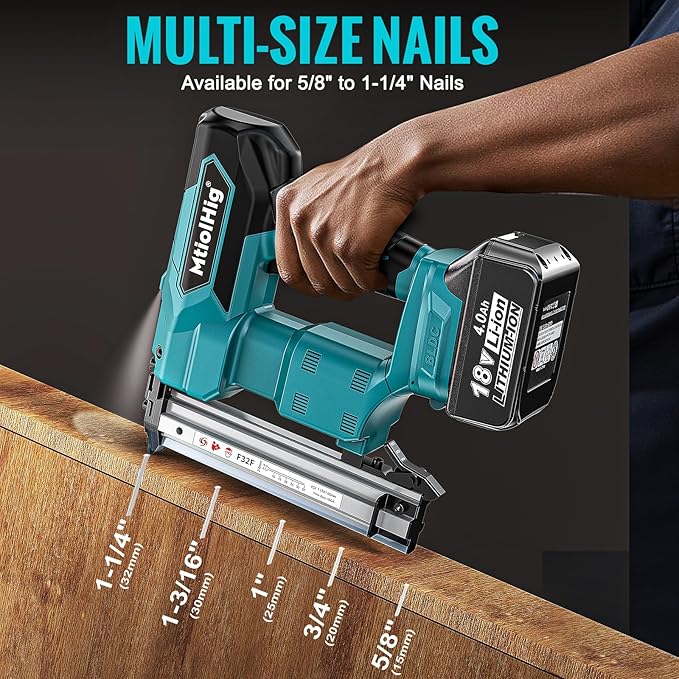 Cordless Brad Nailer Compatible with Makita 18V Lithium-Ion Battery, 18 Gauge 5/8 to 1-1/4 Inch Nail Gun with 1 x 3.0Ah Rechargeable Battery, Powered Electric Tool Set Brushless Motor