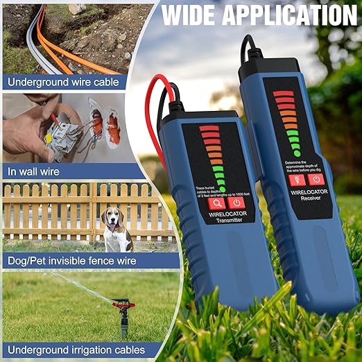 F04 Underground Wire Locator, Cable Locator with Earphone, Buried Wire Detector for Locating Breakage Cables & Wires Dog Fence Cables