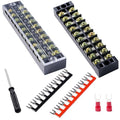 Terminal Block (2 Sets) 2Pcs 10 Positions Dual Row 600V 25A Screw Terminal Strip Blocks with Cover&2Pcs Pre-Insulated Barrier Termina Block Strip&20Pcs Insulated Fork Wire Connector