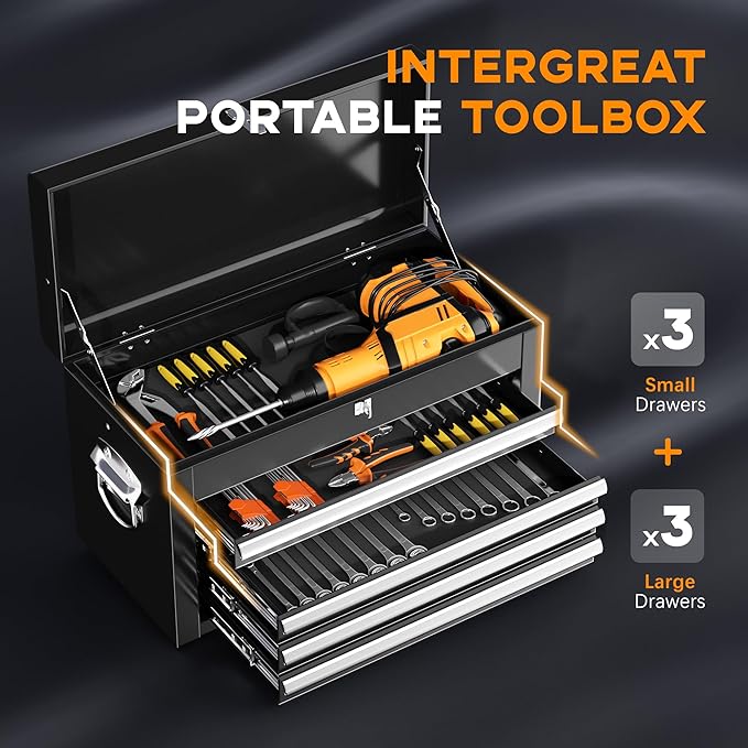 INTERGREAT Black Tool Chest, 5-Drawer Rolling Tool Storage Cabinet with Detachable Top Tool Box, Tool Chest with Universal Lockable Wheels, Metal Tool Cart for, Workshop, Barbershop