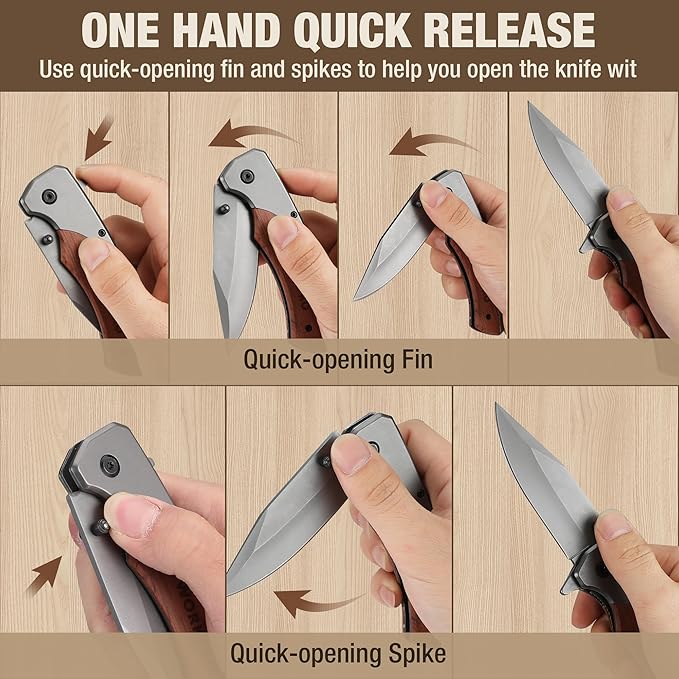 WORKPRO Folding Utility Knife & EDC Pocket Knife, Quick-Change Wood Handle Razor Box Cutter and Foldable Knife Kit with Extra 10PC SK5 Blades for Indoor and Outdoor Activities