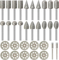 Diamond Burr Set for Dremel, Rotary Tool Diamond Cutting Wheel Stone Glass Tile Jewelry Rock Engraving Bits 1/8" Diamond Grinder Bits Set Carving Cutter Metal Engraver Kit - 32pc Set